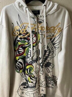 ed hardy vintage cream hoodie mens large